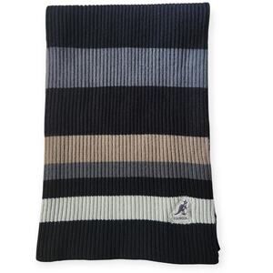 Kangol Black Striped Ribbed Long Warm Winter Scarf Mens